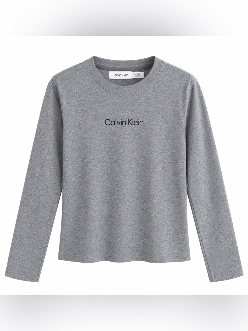 Calvin Klein Women’s Logo Long Sleeve Cotton Crewneck Top Shirt Gray XS